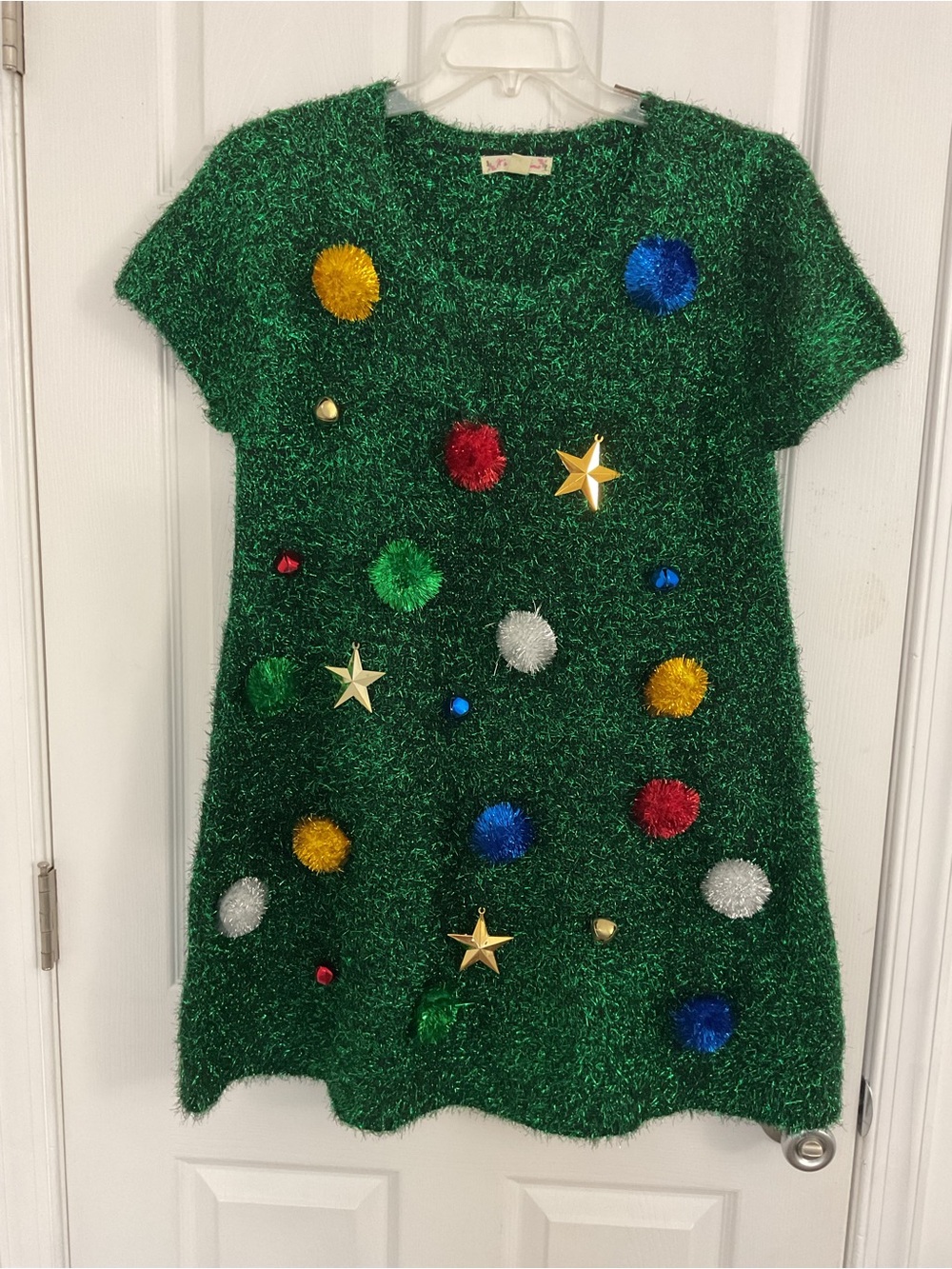 Festive Women’s Green Tinsel Pom-Pom Dress